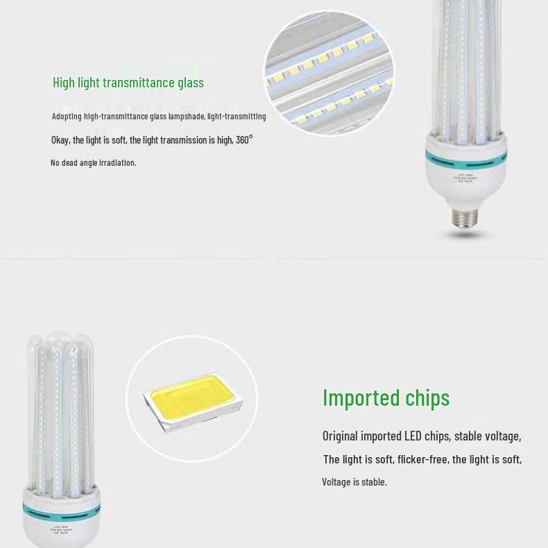 Super Bright LED Energy-saving Spiral Bulb E27 Base 4U Tube for Street and Courtyard Lighting