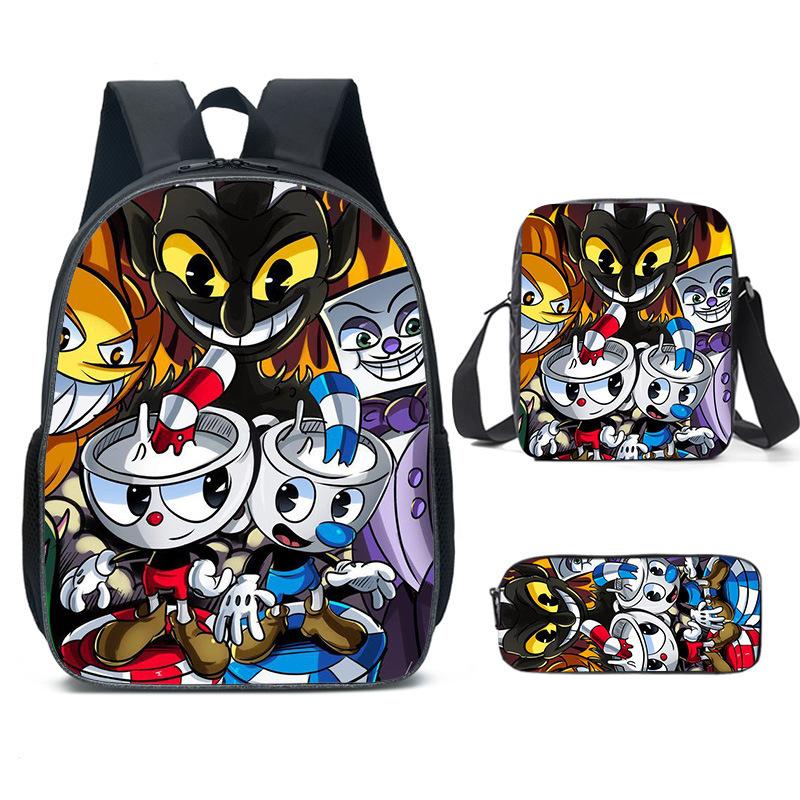Zaino a Testa di Tazza Cuphead Zaino per Studente Cuphead Zaino Cartone Animato Borsa Pranzo Borsa a Tracolla Astuccio Scuola Elementare