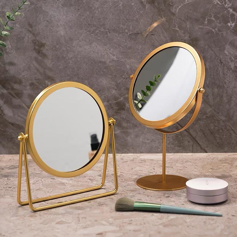 Makyaj ve Soyunma Masası Üstü Aynaları Ev Dekorasyonu İçin İskandinav Altın Yuvarlak Makyaj Aynası 360° Dönebilen Ayarlanabilir Kozmetik Ayna