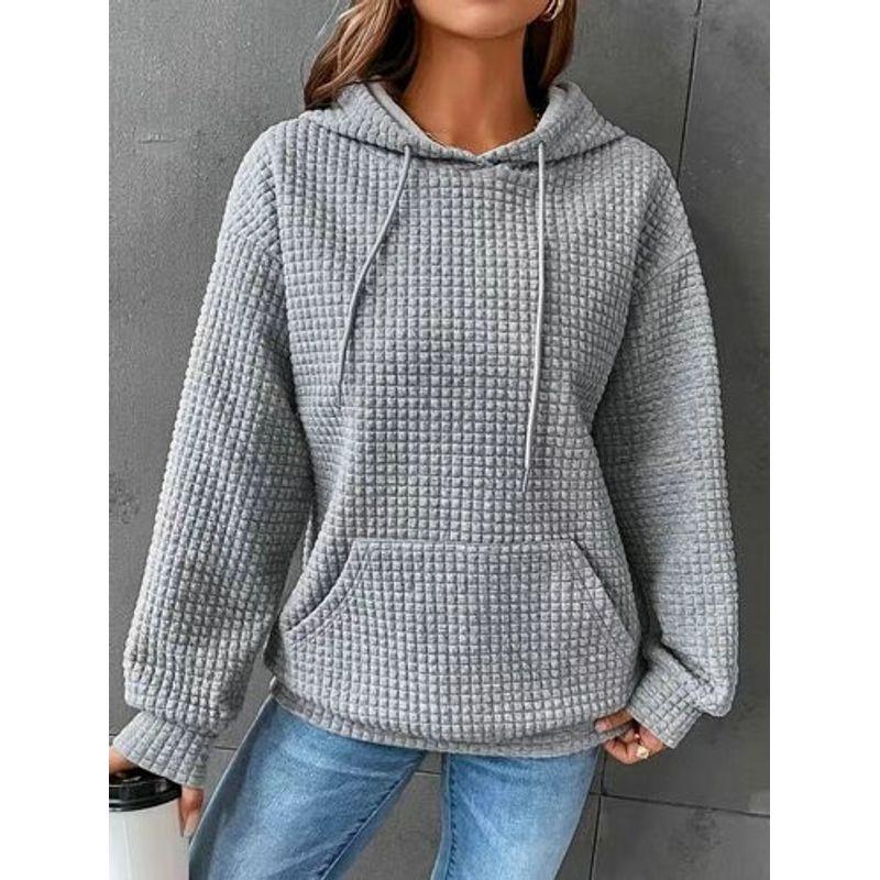 Stylish 2023 Party Fashion Style Work Clothing Fall Loose Pullover Hooded Long Sleeves Patchwork Waffle Sweatshirt Women