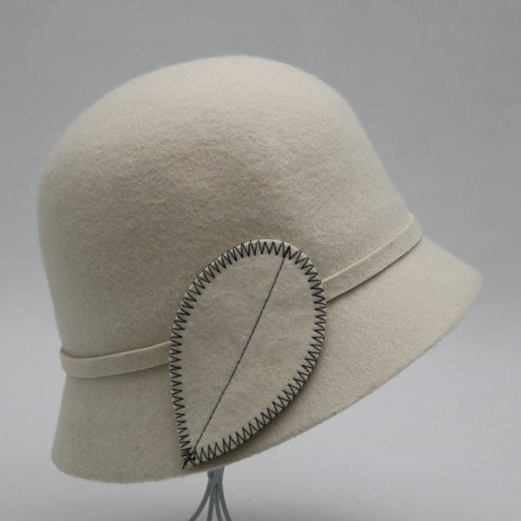 100%Australian Wool Bucket Hat for Women Autumn/winter Warm Felt Hat Leaf Ornament Basin Hat Solid Color Fisherman's Hat Top Hat