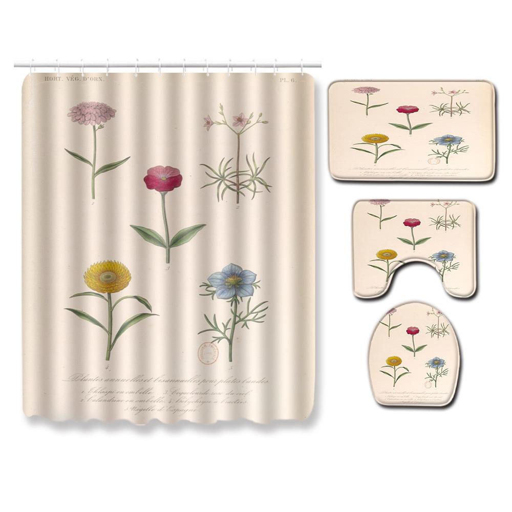 Fashion Textured Bathroom Shower Curtain Floor Mat Toilet Cover Foot Mat Four-Piece Set