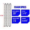 20 Inch Chainsaw Chain 3/8" Saw Chains 72 Drive Link Electric Saw Accessory Chainsaw Saw Chain 0.050" Chain gauge