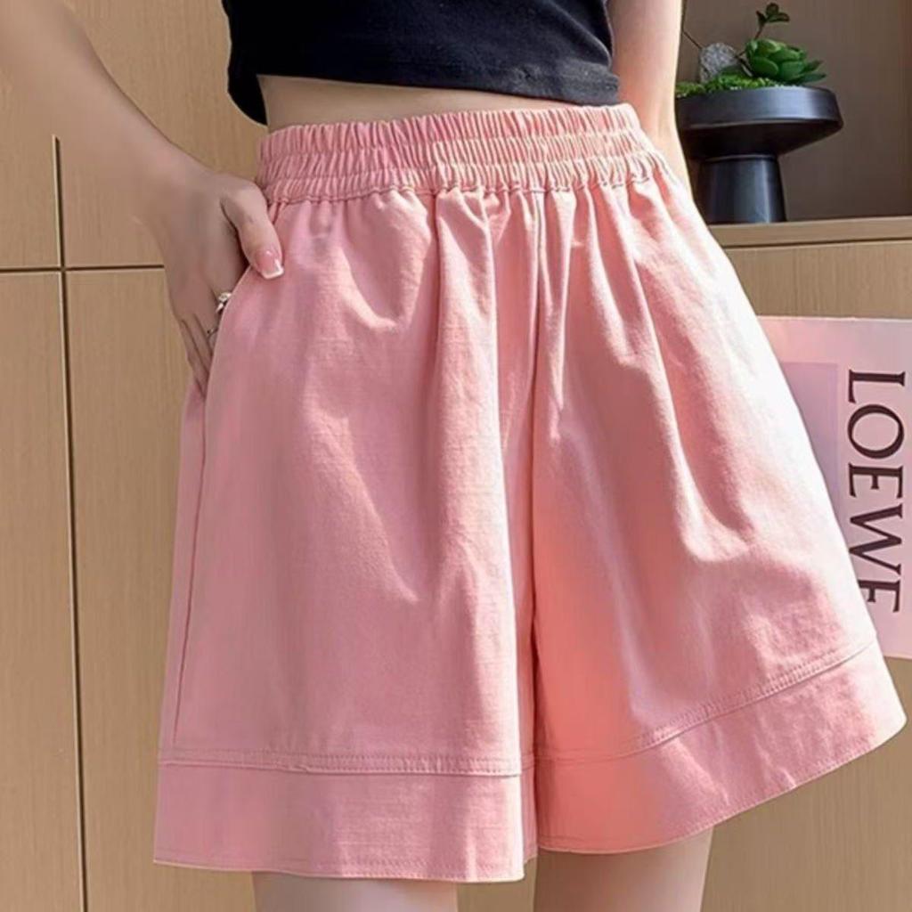Women's High Waist Cotton Shorts - Summer Korean Style, Casual, Loose, Slimming, Wide Leg, Five-Point Pants