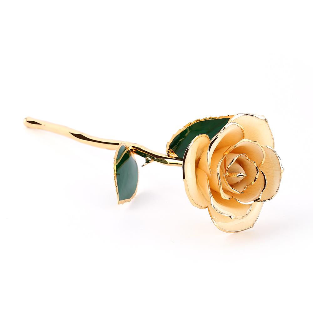 Long Stem 24k Gold Dipped Rose Flower Straight Handle Ornaments Handcrafted Gift