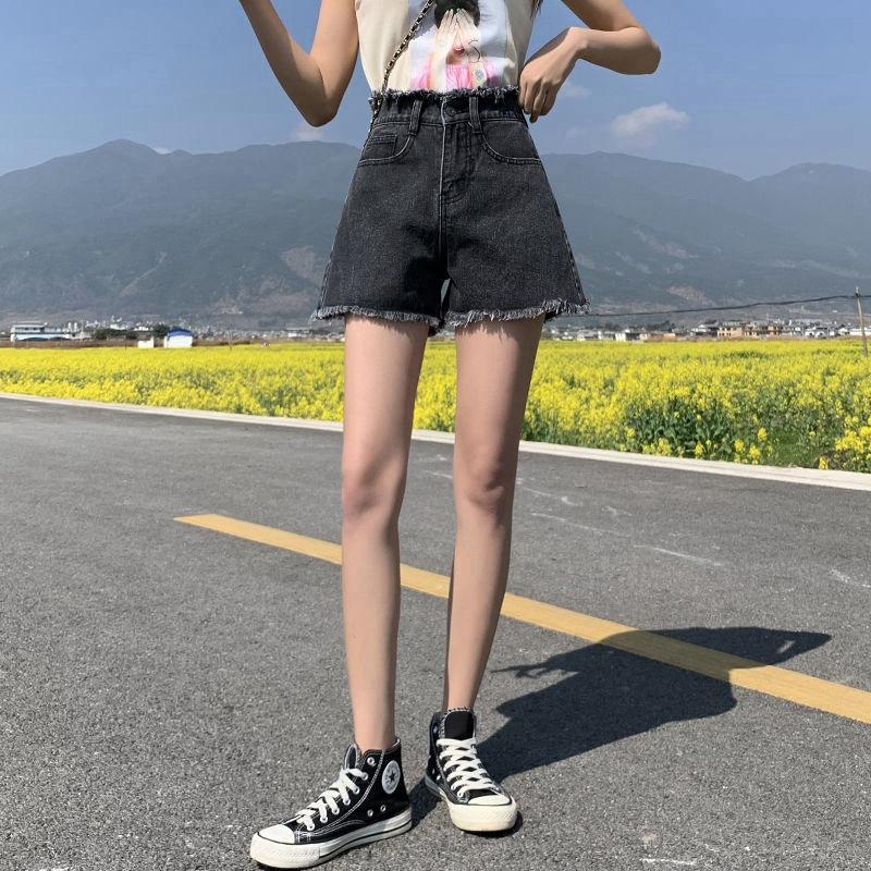 Pantaloni de vară clasici și minimalisti la modă, retro versatil, de vară pentru femei, talie înaltă, subțiri, din pânză de sac, pantaloni scurți din denim, individualitate și modernitate