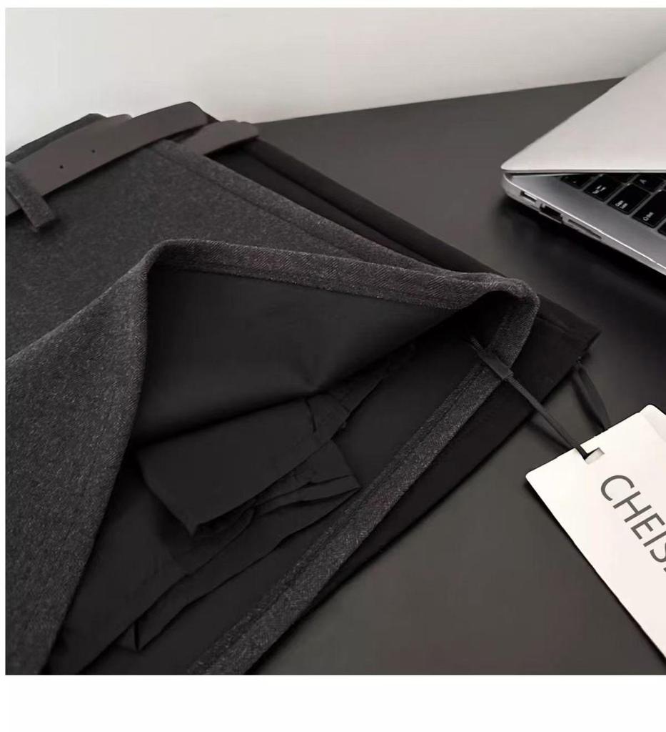 Gray Wool Blend High-Waist A-Line Skirt: Women's Autumn/Winter Slimming, Versatile, Anti-Exposure Design