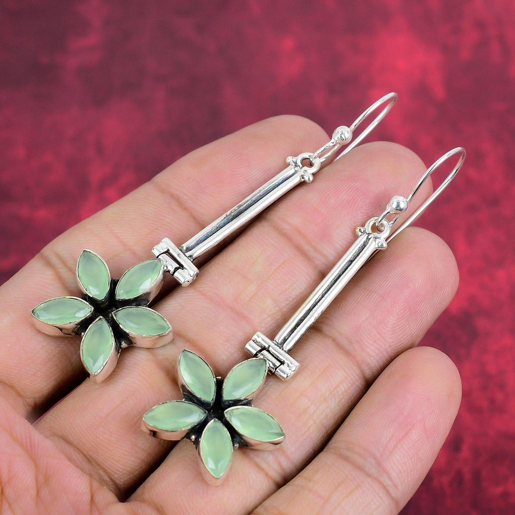 Aqua Chalcedon Edelstein 925 Massiv Sterling Silber, Handgefertigter Schmuck für Sie, Natürliche Aqua Chalcedon Ohrringe für Sie