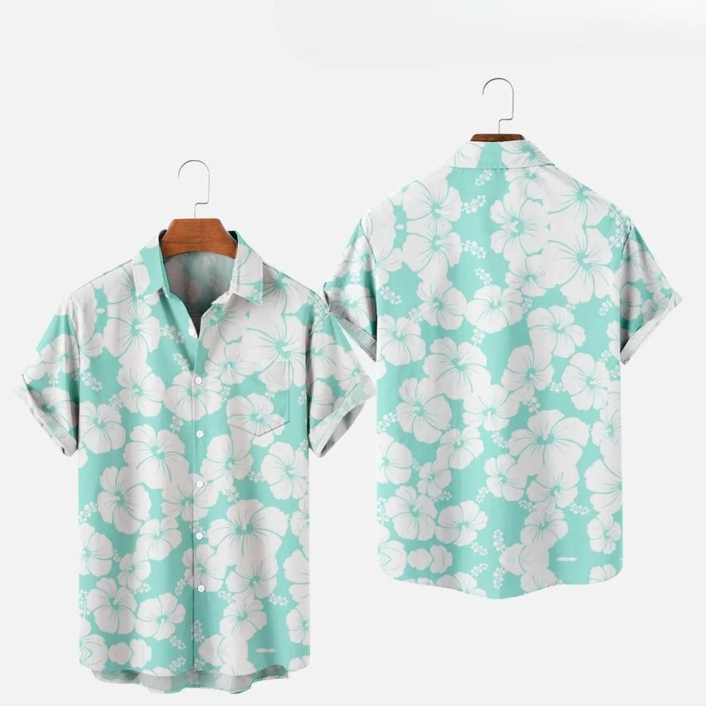 Men's Fashion Summer T-Shirts Hawaiian Print Cozy Casual One Button Shirts Short Sleeve Beach Oversized Shirts