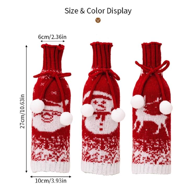 Set of 3 Festival Knitted Wine Bottle Sleeves With Gradual Color Featuring Santa, Snowmans, and Reindeers Wine Bottle Cover