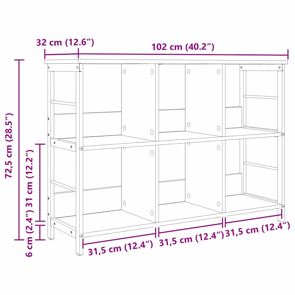 Artisan Oak Bookshelf 102 x 32 x 72.5 cm Engineered Wood
