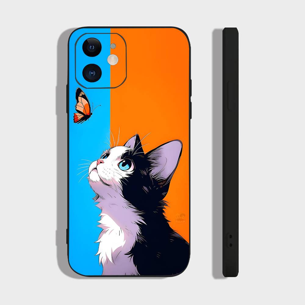Cute Black Cat For IPhone 15 16 14 Plus 13 12 11 17 Pro Max 17 Air Black Soft Phone Cover