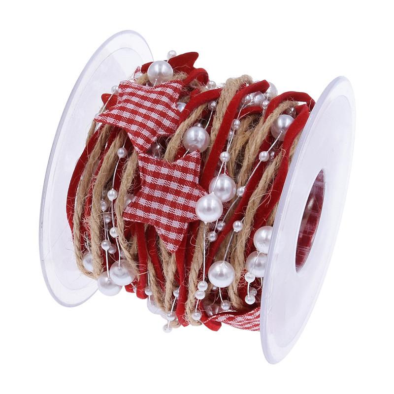 1/2M Christmas Ribbon Decoration Star Bead Chain Ribbon Xmas Tree Ornament DIY Christmas Gift Box Packaging 2023 New Year Natal 7