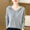 Damtröja med huva i ren australisk ull, tjock sju-gauge stickning, avslappnad ready-to-wear pullover