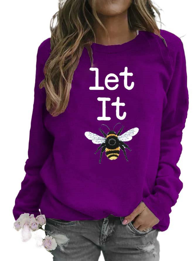 Women's Animal Bee Print Round Neck Hoodie
