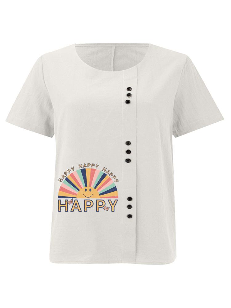 Women's Fashion Rainbow Letters Print Printing Shot Sleeve T-shirt Loose Cotton Shirt Casual Loose Summer Plus Size Blouse Tops