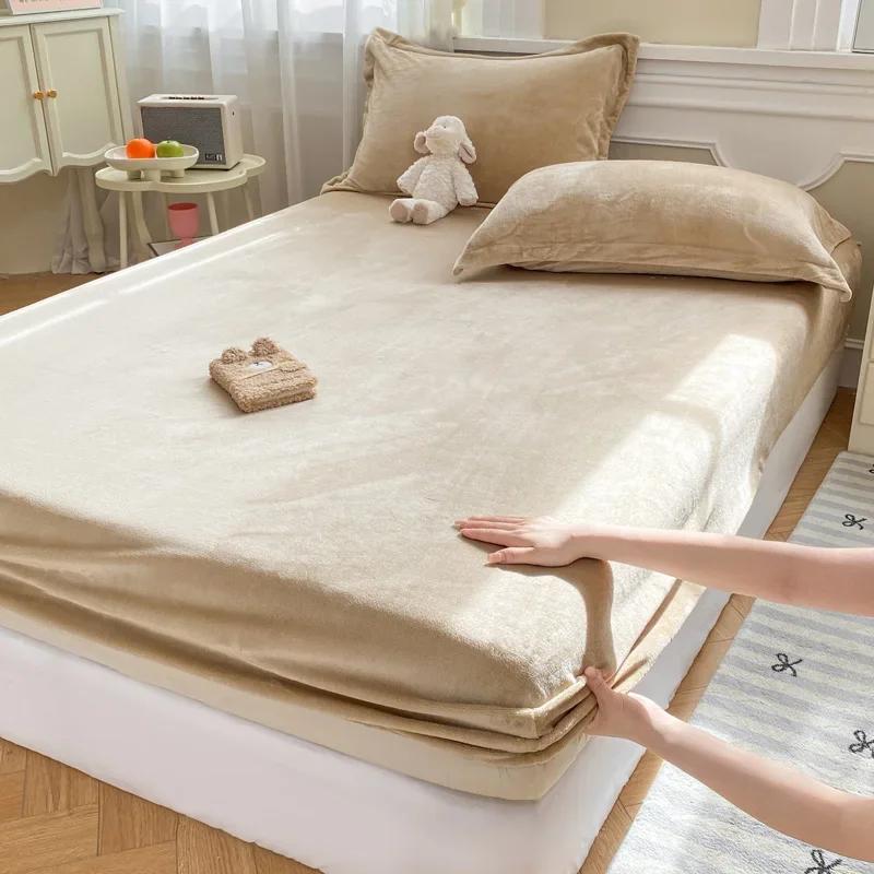 Podzim Zima Teplé prostěradlo Flanel Měkké Pohodlné prostěradlo Queen Silný korálový fleece Potah matrace Plyšové prostěradlo
