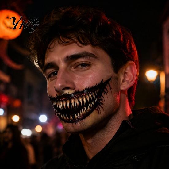 Spooky Theme Party Accessories 3Pcs Realistic Scary Mouth Tattoos for Halloween Zombie Vampire Clown Party, Waterproof Quick Stage Performance Makeup