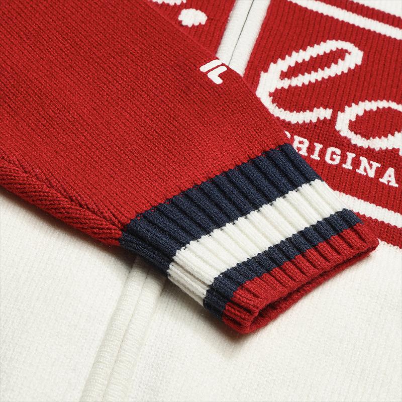 FILA Original Fashion Classic Retro Simple Casual Versatile Comfortable Warm Hooded Knit Jacket Women jackets Cloud-Mushroom-White F11W619409FWT