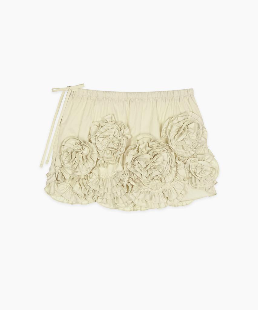 Sinun Rose Frill Mini Skirt (Cream Yellow)