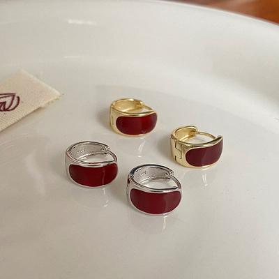 Jesień i Zima Wszechstronne Kolczyki z Klamrą na Ucho Retro Klejone Czerwone Kolczyki Świąteczne Modne