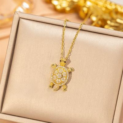 Cute Copper Turtle Pendant Necklace Silver Color Vintage Collarbone Chain Necklace Women