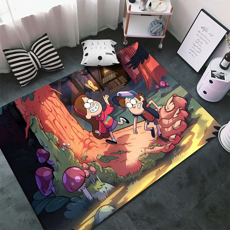 Gravity-Falls Cartoon Pattern Room Carpet Rug for Home Living Room Bedroom Sofa Decor Kids Play Area Rug Non-slip Floor Mat Gift