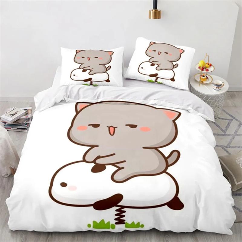 Premium Cartoon Peach Cat Duvet Cover Goma Cute Cats Duvet Cover Interesting Cat Queen King Size For Children Girls Bedroom Decorations