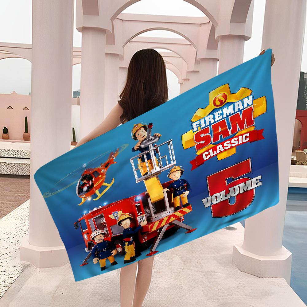 British Animated F-Fireman Sam Beach Towel Summer Kids Large Bath Pool Beach Towel Microfiber Absorbent for Swimming Travel