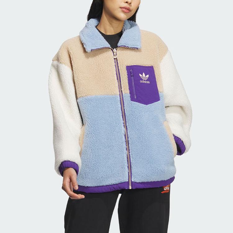 Adidas Originals Color-Block Fleece Sports Jacket Women Outerwear Sky-Blue IN0987