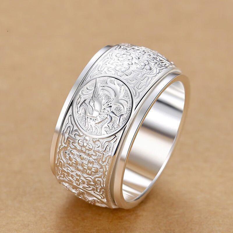 Men s Rotatable 999 Sterling Silver Ring with Four Divine Beasts - Ethnic Style
