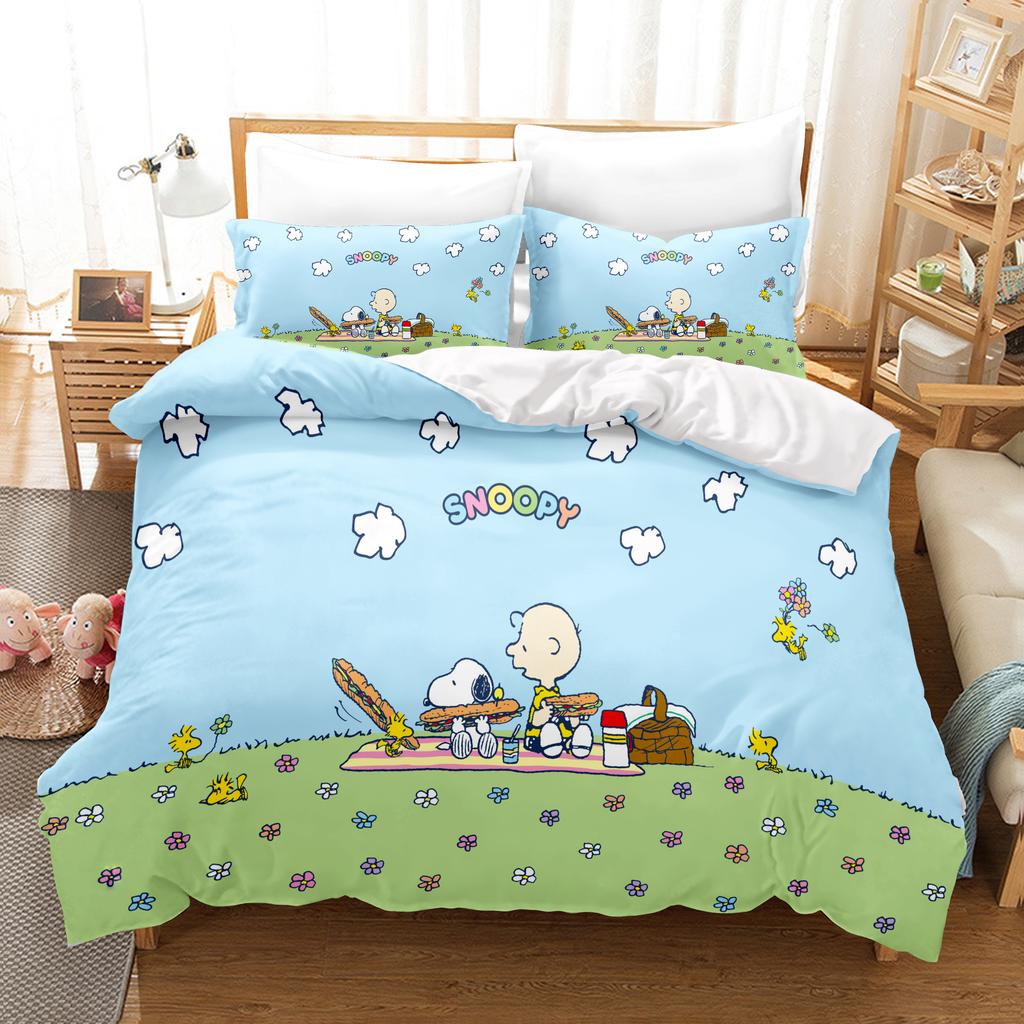 Snoopy Anime, Home Bedroom Comforte Nordic polyester material, suitable for children and adults, 3-piece set