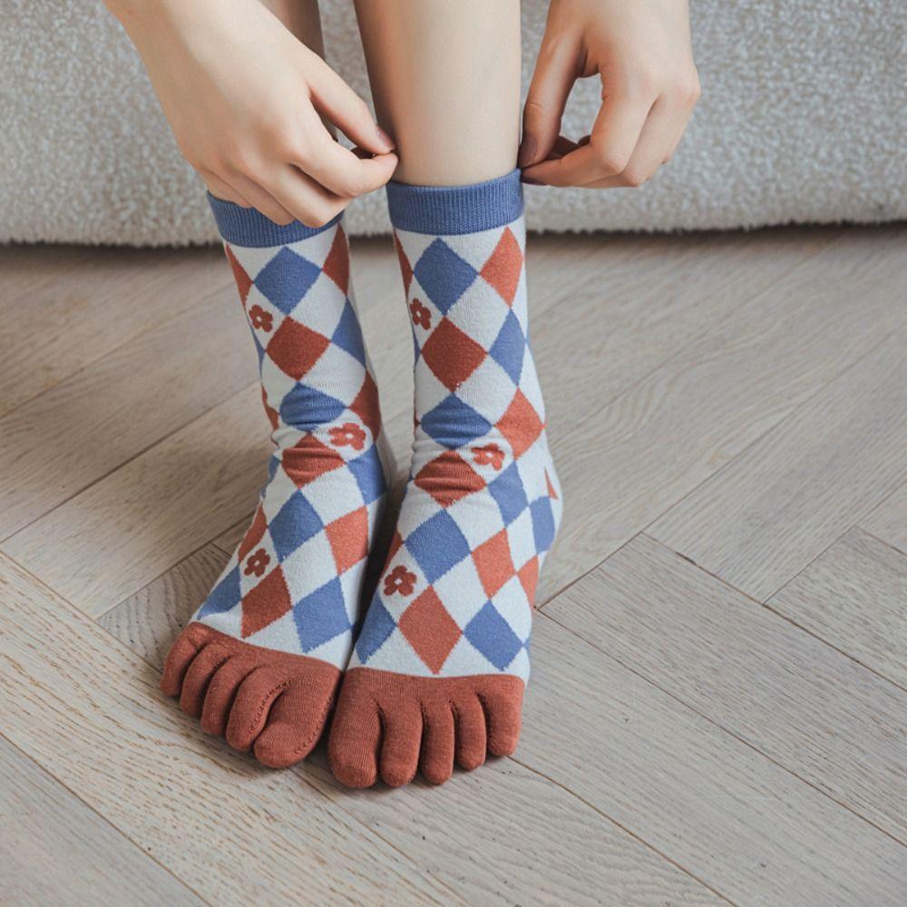 Breathable Five Finger Tube Socks Flower Toe Separator Socks Soft Toe Mid-calf Socks  Slippers