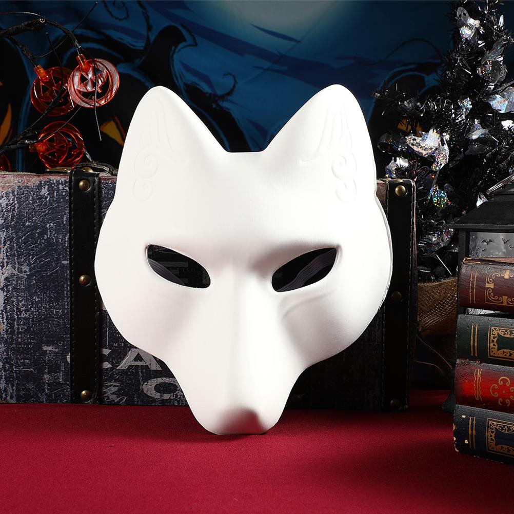 Japanese Kabuki Kitsune Fox Mask Pu Unpainted Masquerade Masks Diy Animal Unpainted Craft Mask For Cosplay Costume Accessory