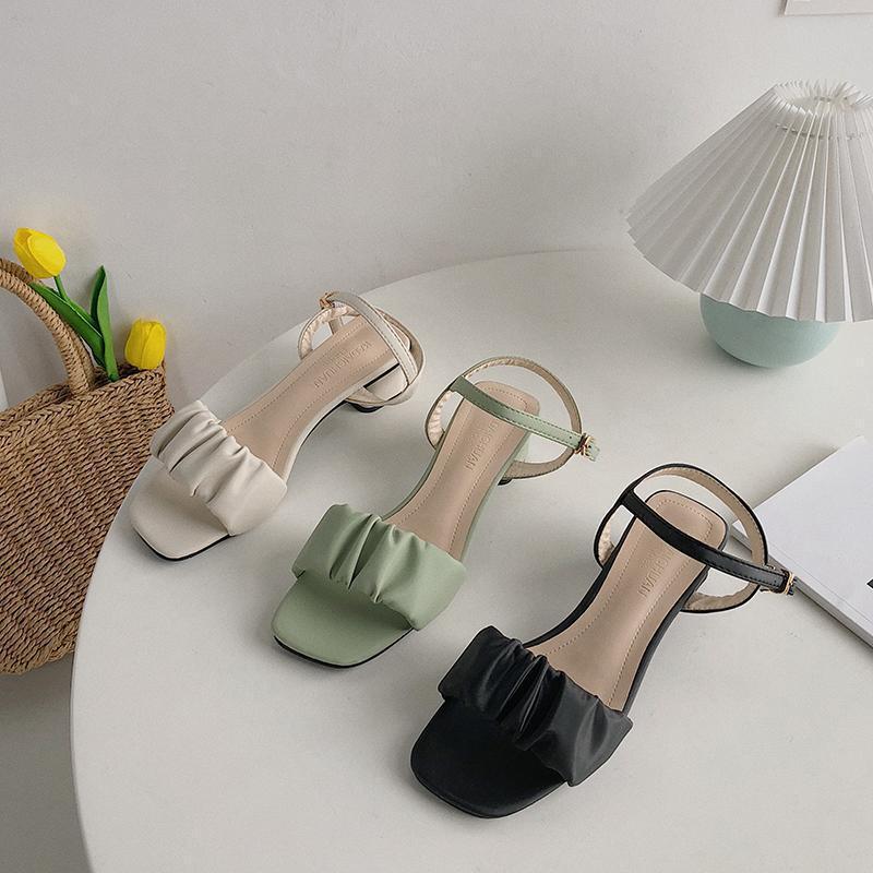 Fairy style thick heel Roman sandals female 2025 spring new French high heels versatile medium heel women's shoes ins tide