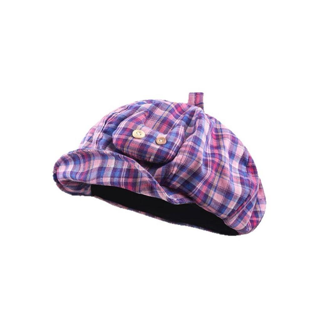 Sun Protection Plaid Cloud Berets Korean Style Octagonal Caps Japanese Button Hat  Spring Summer