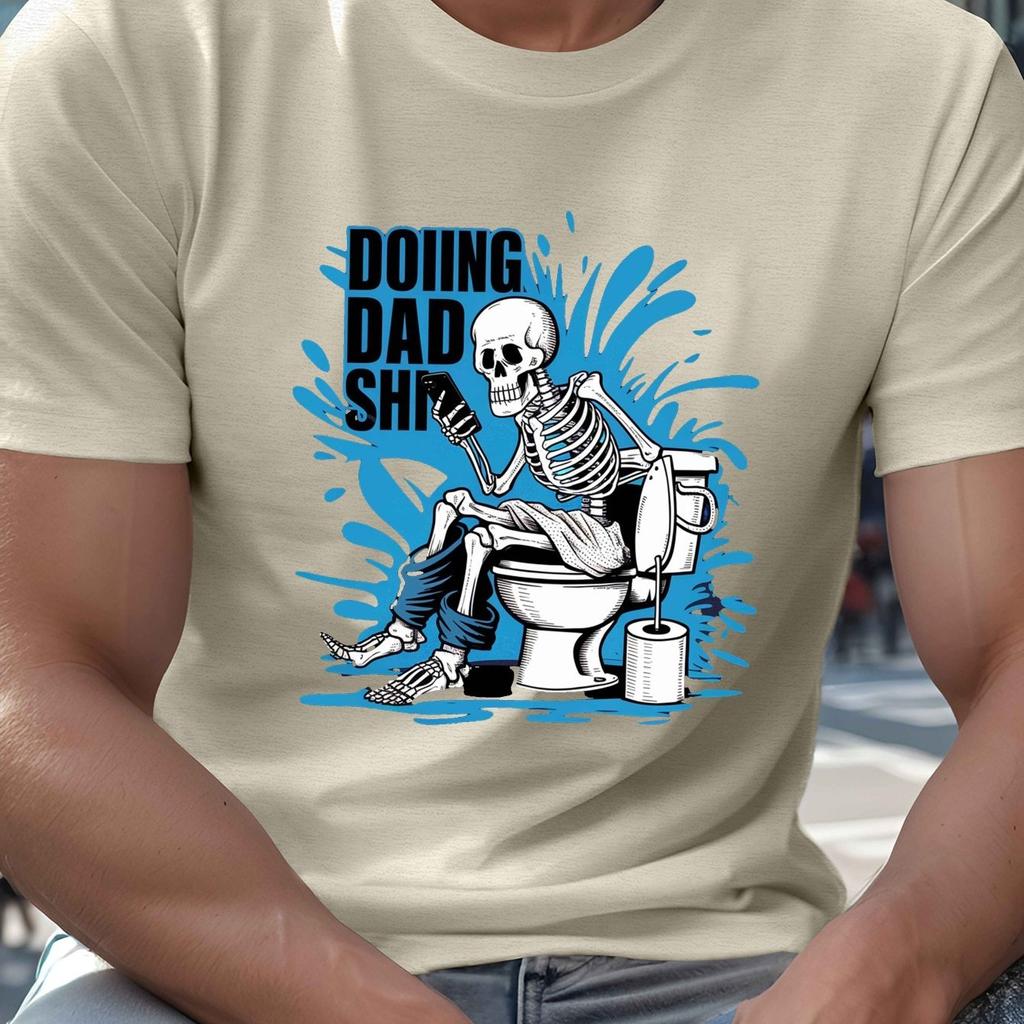 Skeleton Doing Dad Shit Graphic Tee Men Casual Short Sleeve Cotton TShirt Summer Comfort