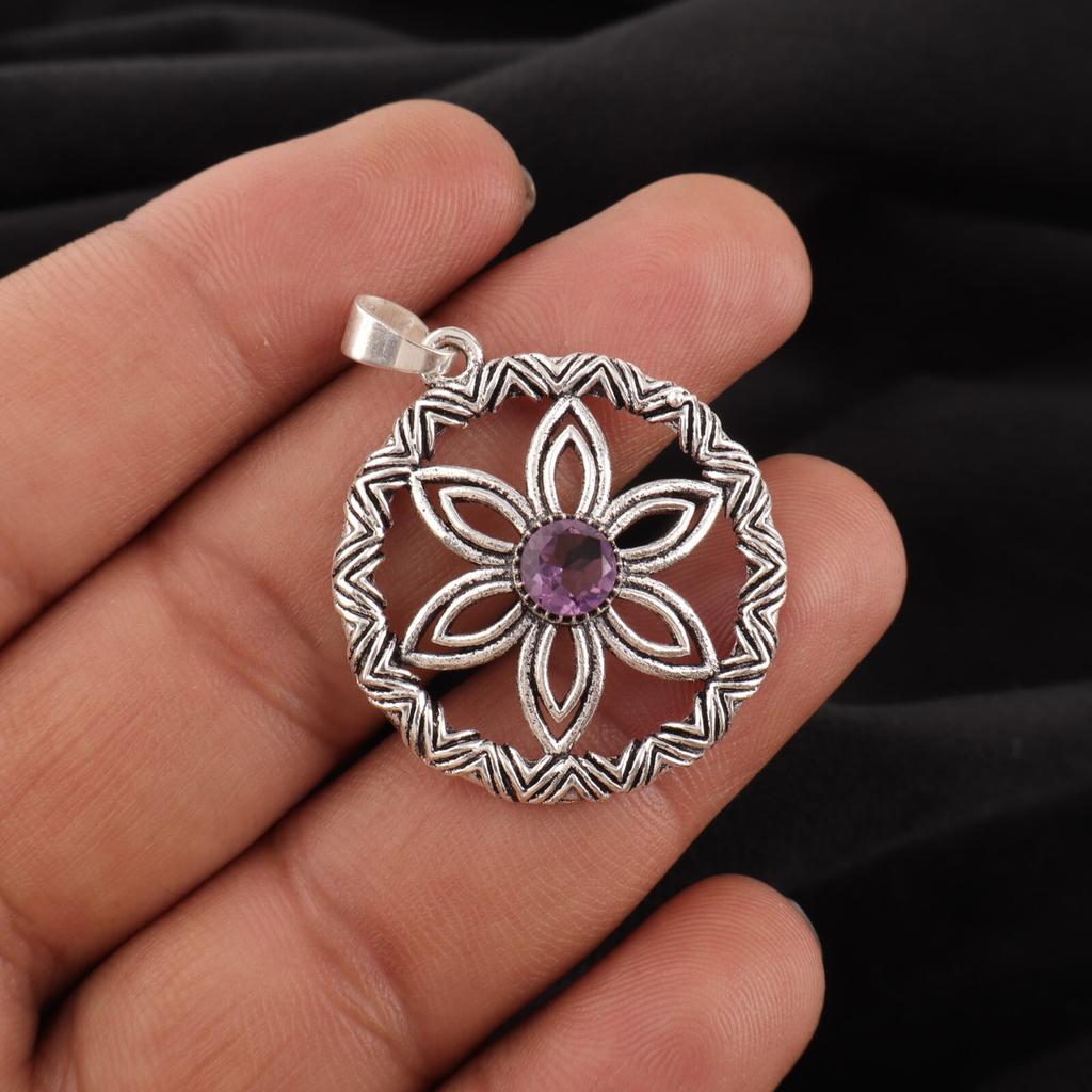 Amethyst Gemstone 925 Sterling Silver Jewelry Pendant 1.48" Mother's Day Gift CP-29-4