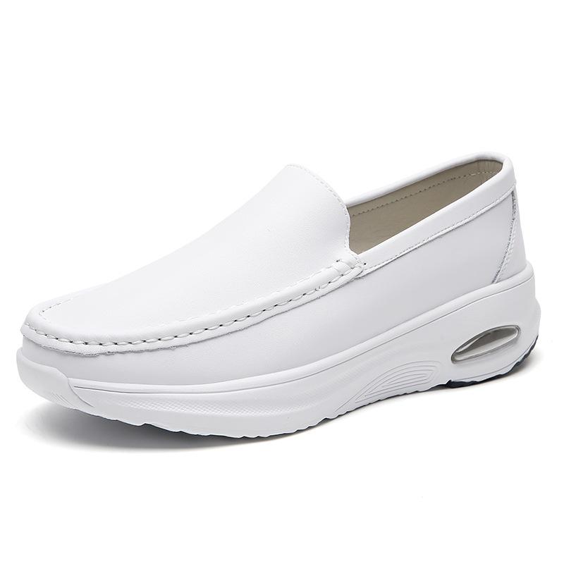 Four-Season Air Cushion Nurse Shoes for Men: Hollow-out Thick Sole Genuine Leather, Breathable Soft Sole, Lightweight Work Shoes