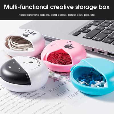Earphone Storage Box Multifunctional Anti-fall Mini Cartoon Wire Cable Rotating Carry Pouch Earphone Accessories
