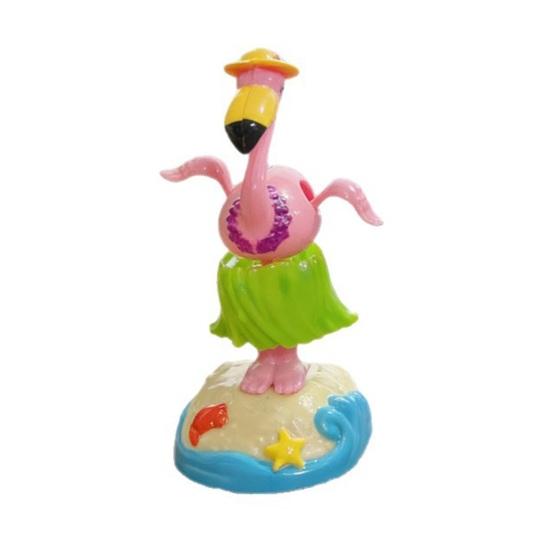 Cute Flamingo Solar Car Ornament Plastic Dashboard Decor with Automatic Swing Hawaiian