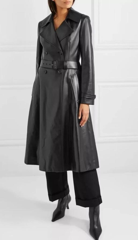 Black Leather Handmade Lambskin Genuine Casual Fit New Women Stylish Trench Coat