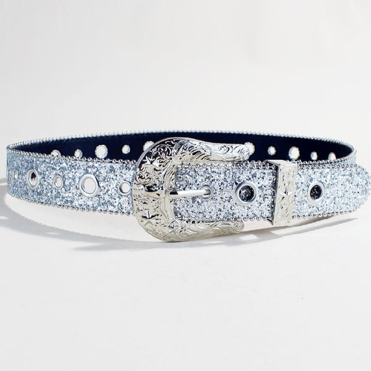 Popular Belt for Women Vintage Engraved Buckle Jeans Belt Punk Sequined Waistband for Pants Dress 2000s Waist Decors