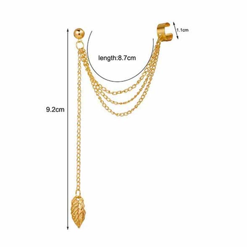 Boucles d'oreilles pendantes créatives minimalistes à chaîne feuille avec pampilles en métal, boucles d'oreilles à clip pour femmes, bijoux