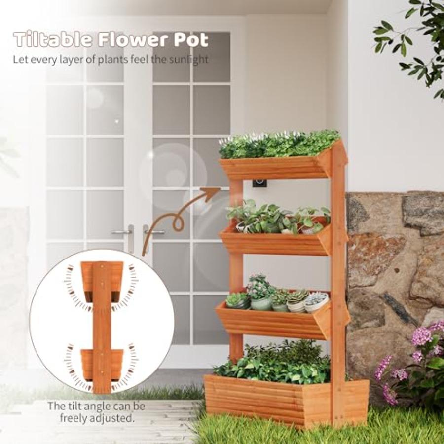 Wooden Raised Garden Bed Vertical Planter Box Freestanding Plant Stand for Indoor Outdoor Plants Herbs Flowers Vegetables Garde