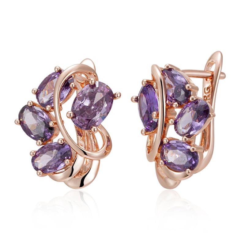 

Модные серьги цвета розового золота в английском стиле для женщин, блестящие фиолетовые, с натуральным цирконом, аксессуары, повседневная изысканная винтажная бижутерия