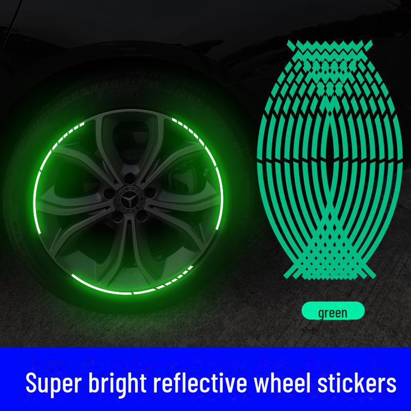 

Светящиеся светоотражающие наклейки на колеса автомобилей и мотоциклов зелёный