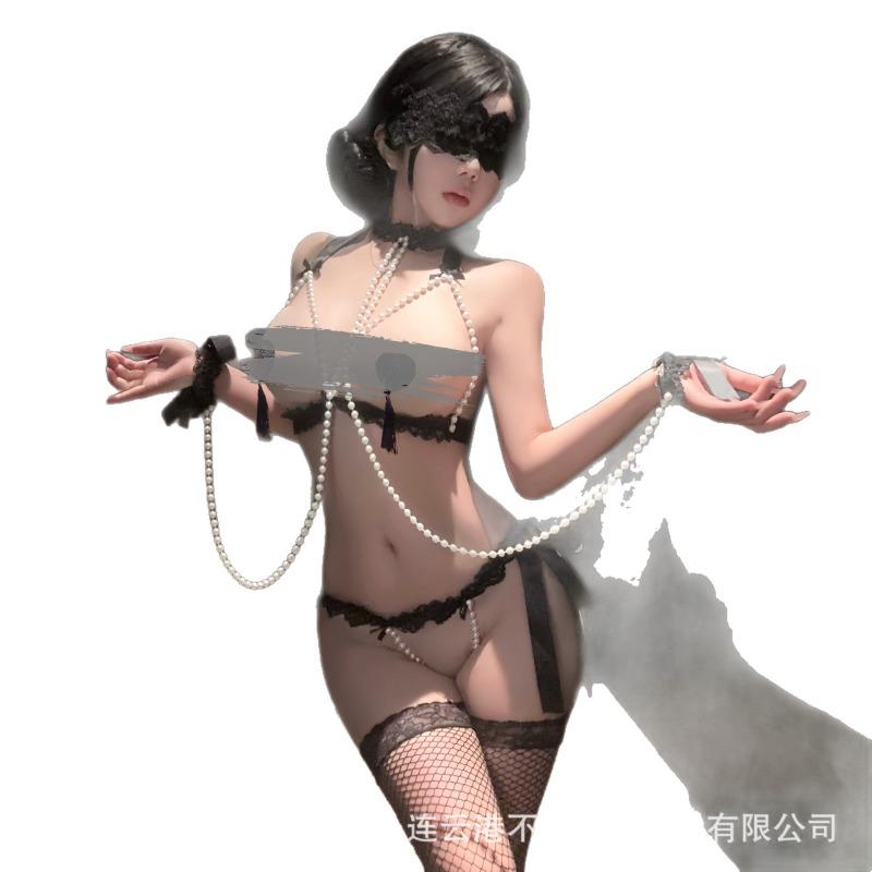 Sexy Lingerie Pearl Traction Uniform Pure Desire Flirting Lace Pajama Set