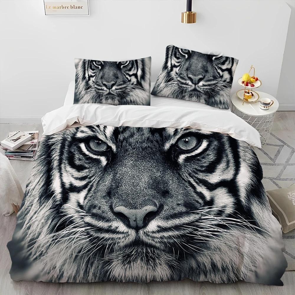 Set Biancheria da Letto Trapuntato di Lusso Animale Tigre Leopardo Lupo 3D, Set Letto Copripiumino Coperta Copricuscino, Set Biancheria da Letto King Queen Size