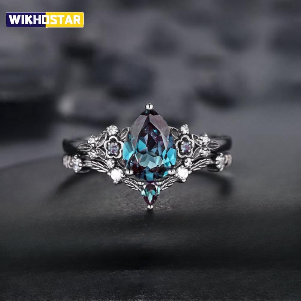 Luxury Gun Black Cubic Zircon Ring Creative Vine Ring Classic Wedding New Dazzling Ladies Accessories Jewelry